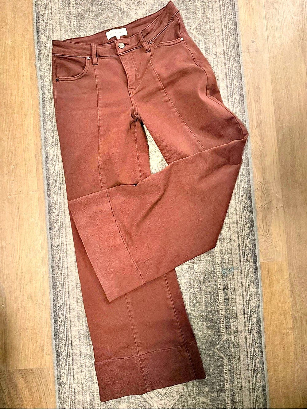 Risen Jeans Mocha High Waist Seamed Front Wide Leg Denim